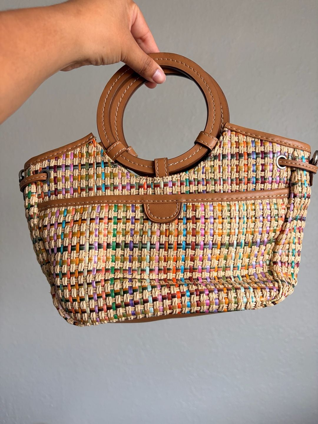 Fossil Woven Straw Multicolor Satchel Handbag 2