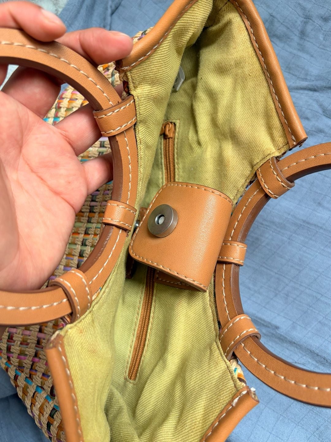 Fossil Woven Straw Multicolor Satchel Handbag 7