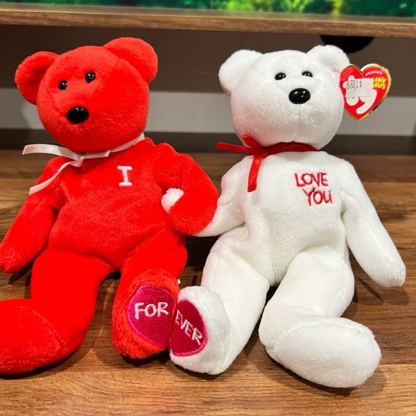 Ty Beanie Babies I Heart U Valentine Bears Set Plush