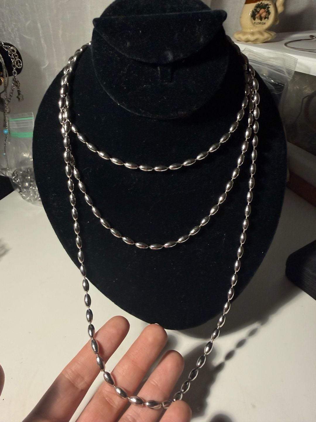 Napier Silver Tone Oval Bead Long Necklace 2