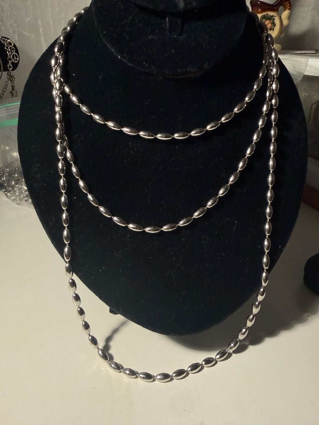 Napier Silver Tone Oval Bead Long Necklace 3