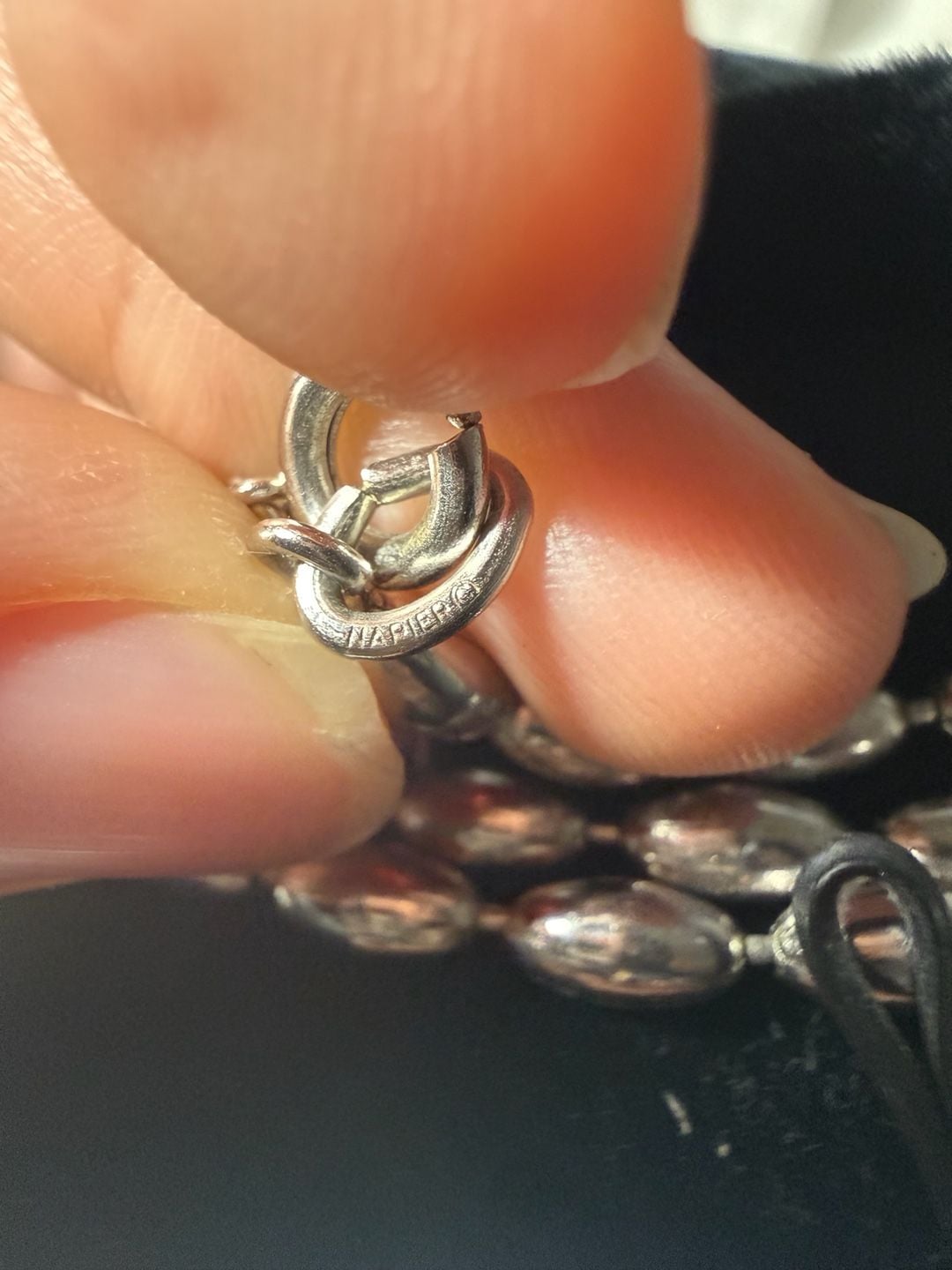Napier Silver Tone Oval Bead Long Necklace 7