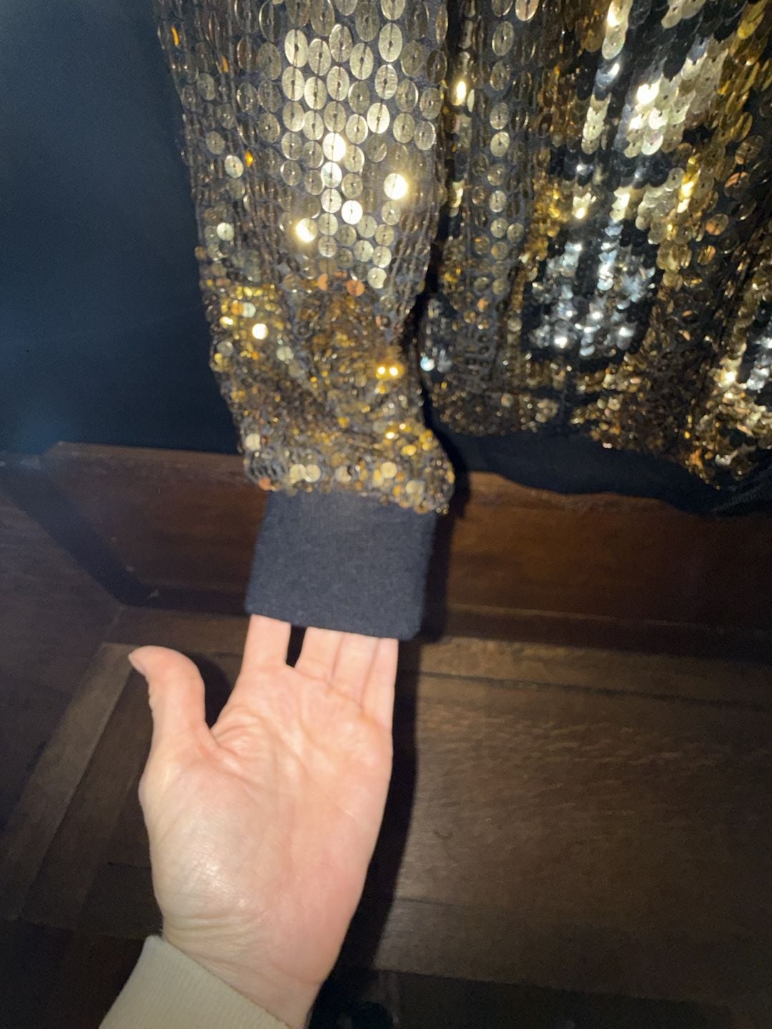 Jewel Queen Sequin Bomber Jacket Size M Gold Silver Silk 6