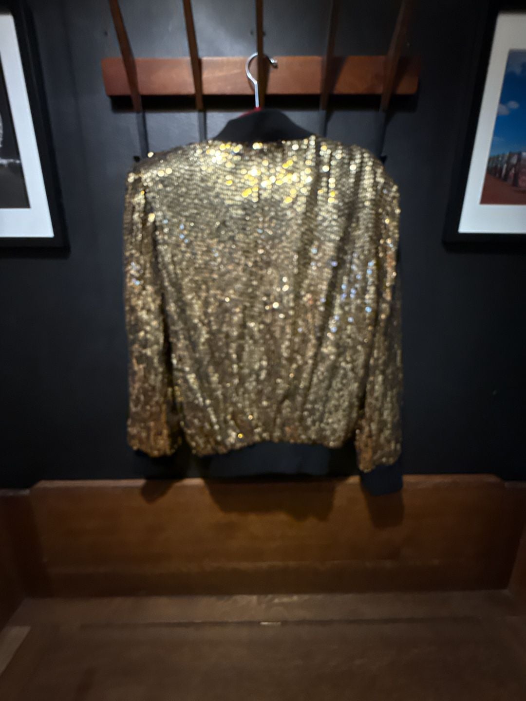 Jewel Queen Sequin Bomber Jacket Size M Gold Silver Silk 7
