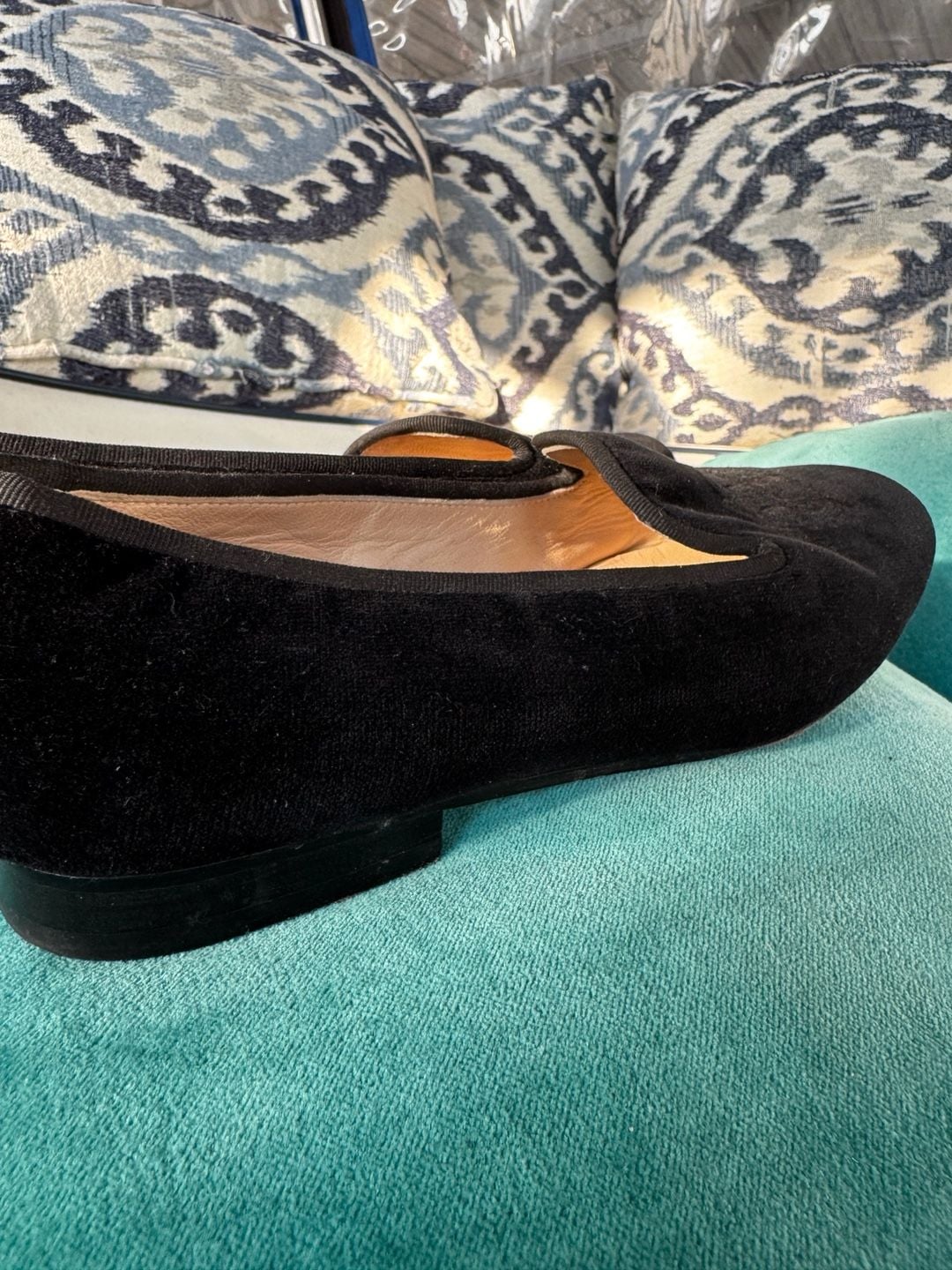 Stubbs & Wootton Black Velvet Slippers Embroidered Crest Loafers men’s 9.5 4