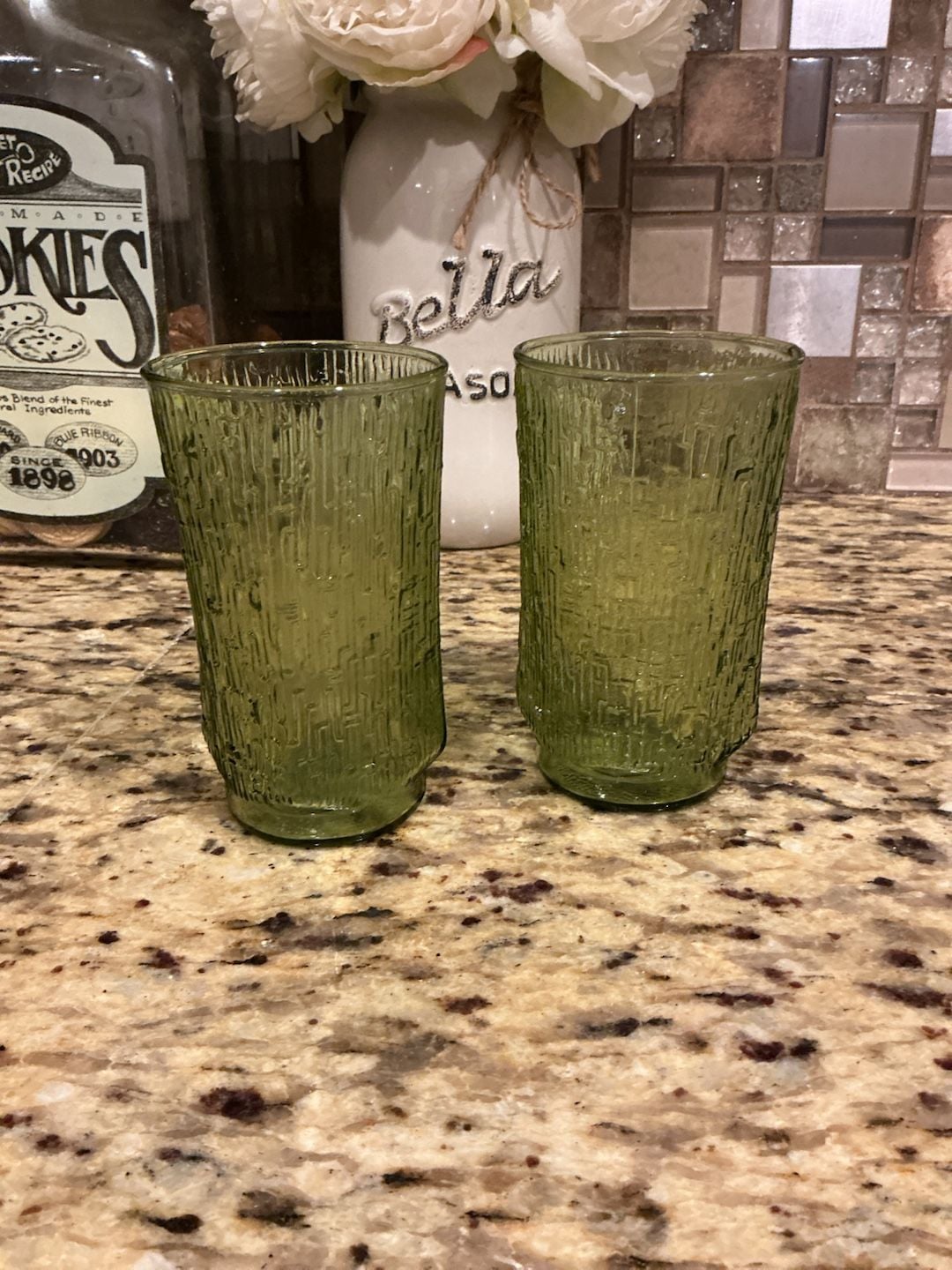 Anchor Hocking Pagoda Avocado Green Tree Bark Tumblers Set Of 2 2