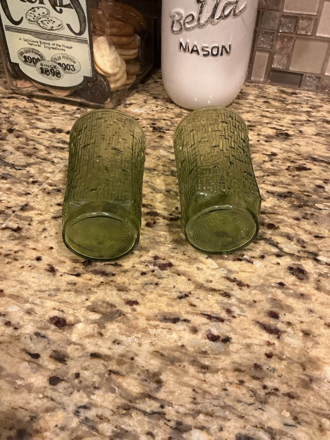 Anchor Hocking Pagoda Avocado Green Tree Bark Tumblers Set Of 2 4