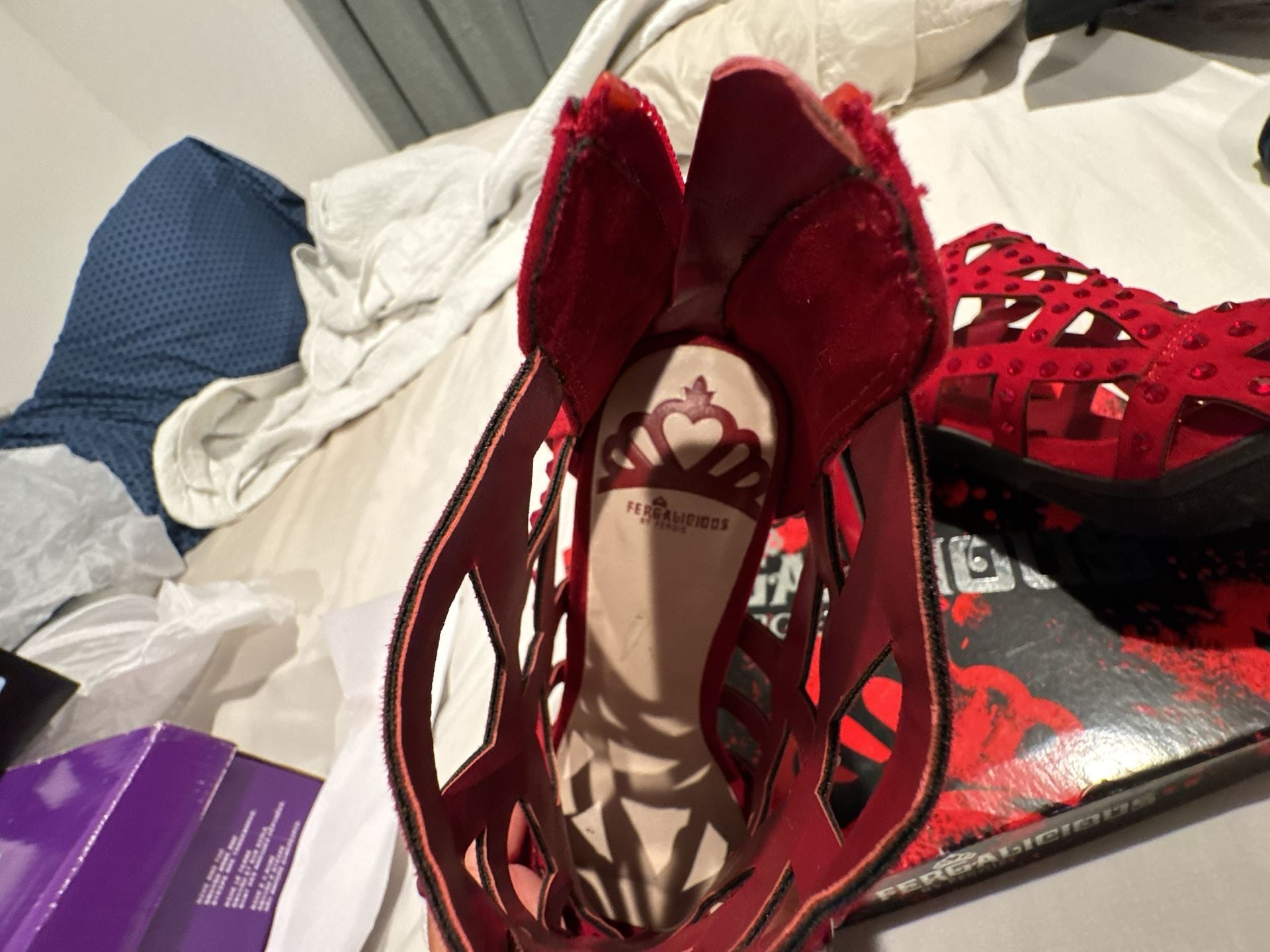 Fergalicious Histeria2 High Heel Sandals Size 6 M Red Rhinestone Cutout 8