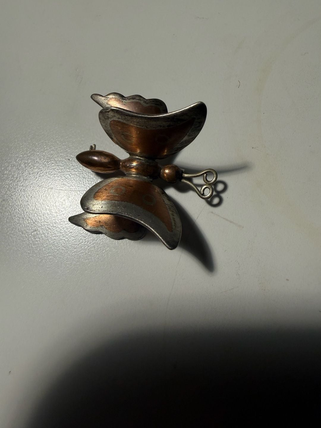 Vintage Mexico Metales Casados Butterfly Pin Brooch Copper Brass Silver 4