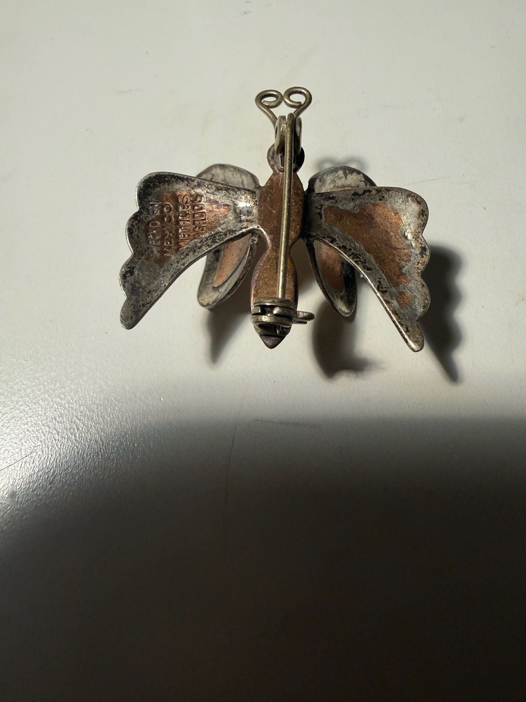 Vintage Mexico Metales Casados Butterfly Pin Brooch Copper Brass Silver 5