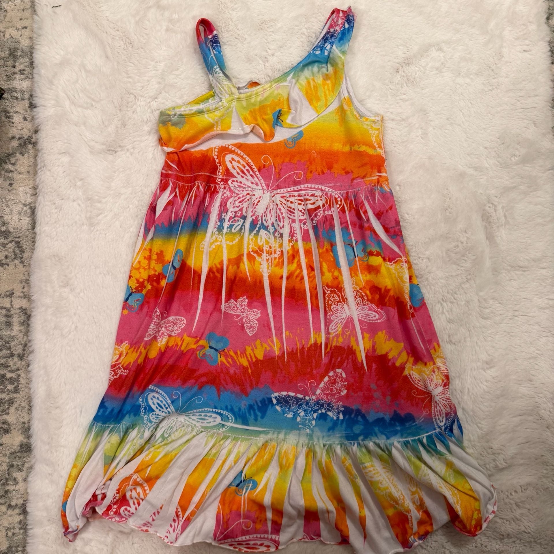 iiniim Girls Summer Sleeveless Straps Bohemian Beach Dress Flower Print Rainbow Beach Sundress 3-12 A Rainbow Color 5-6 - Business Supplies, 1