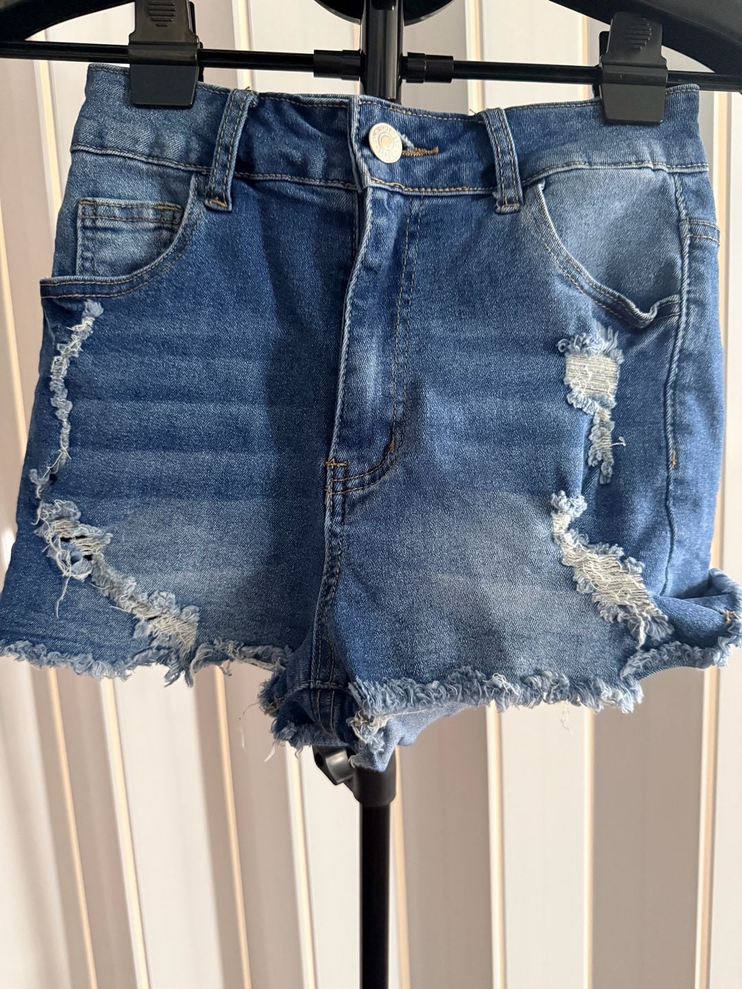 Shein Ripped Denim Shorts Size 28 Blue Distressed Raw Hem Jean 2