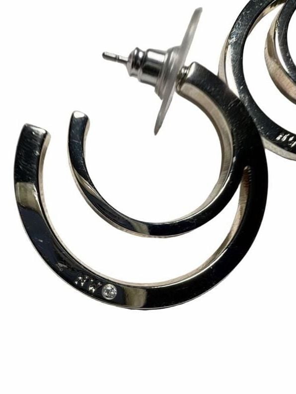NINE WEST Double Hoop Earrings Silver Tone Crystal Accent 3
