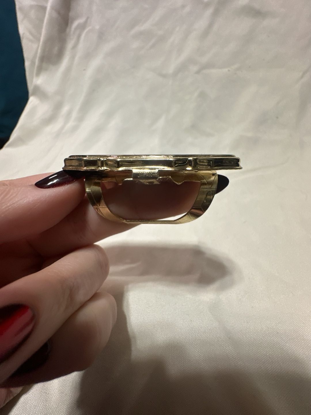 Vintage Japan Enamel Floral Black Gold Adjustable Statement Ring 3