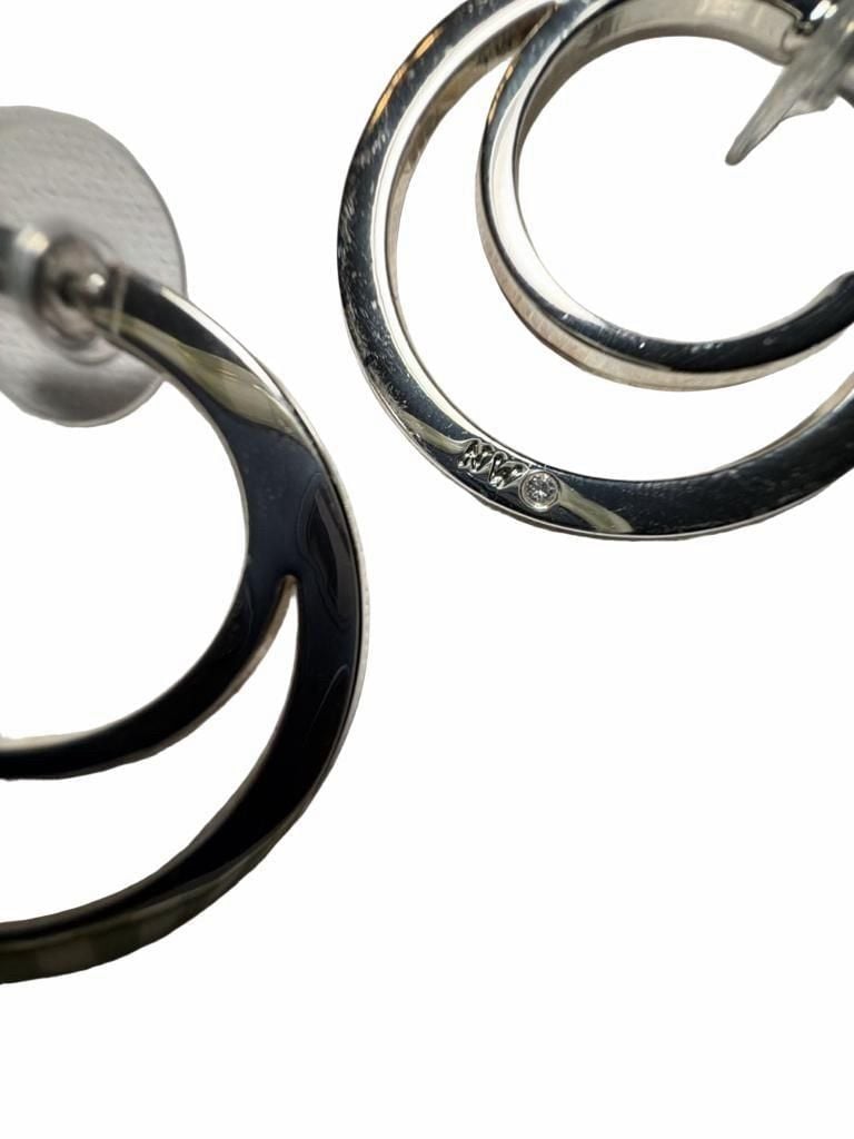 NINE WEST Double Hoop Earrings Silver Tone Crystal Accent 4