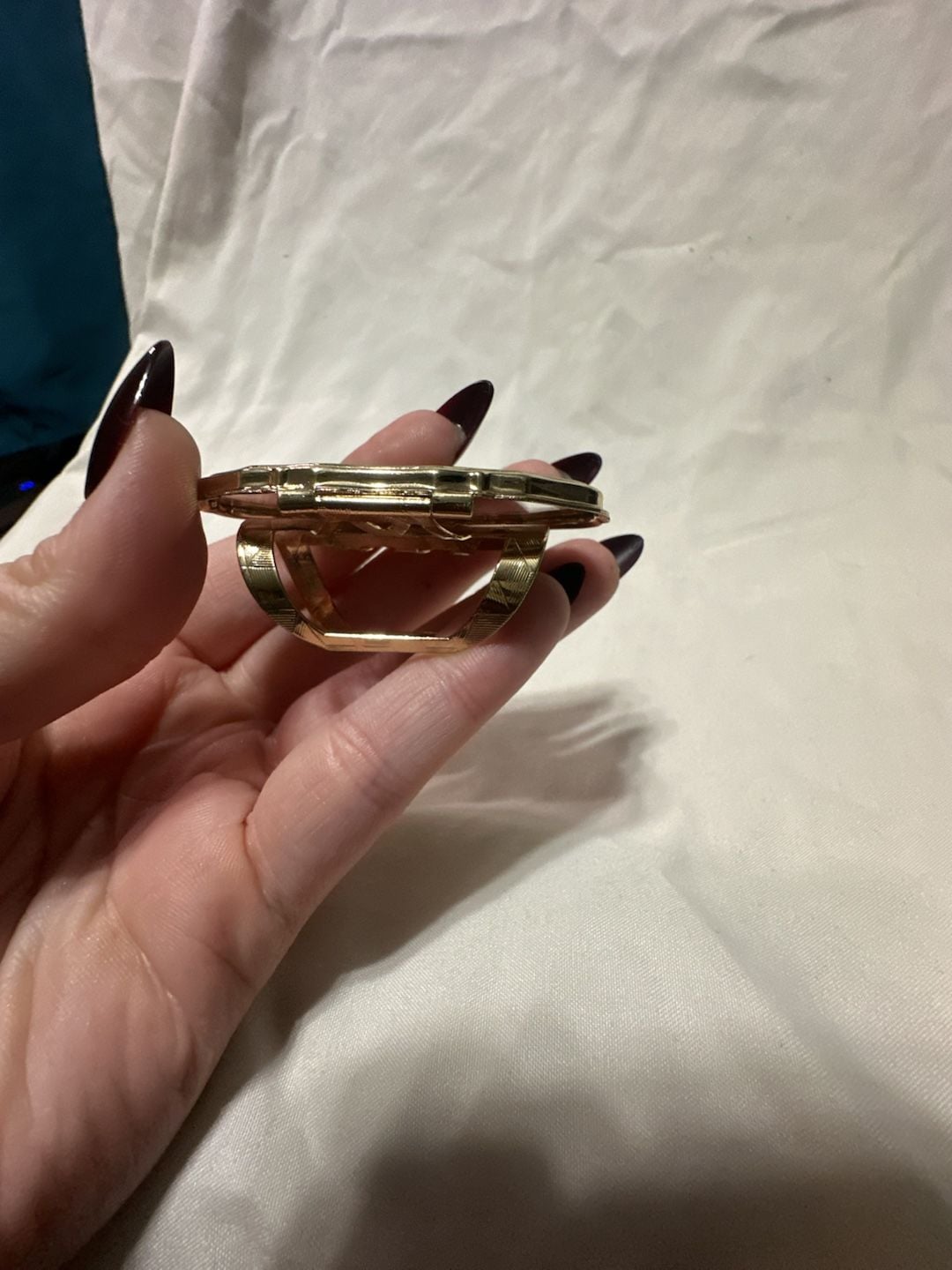 Vintage Japan Enamel Floral Black Gold Adjustable Statement Ring 4