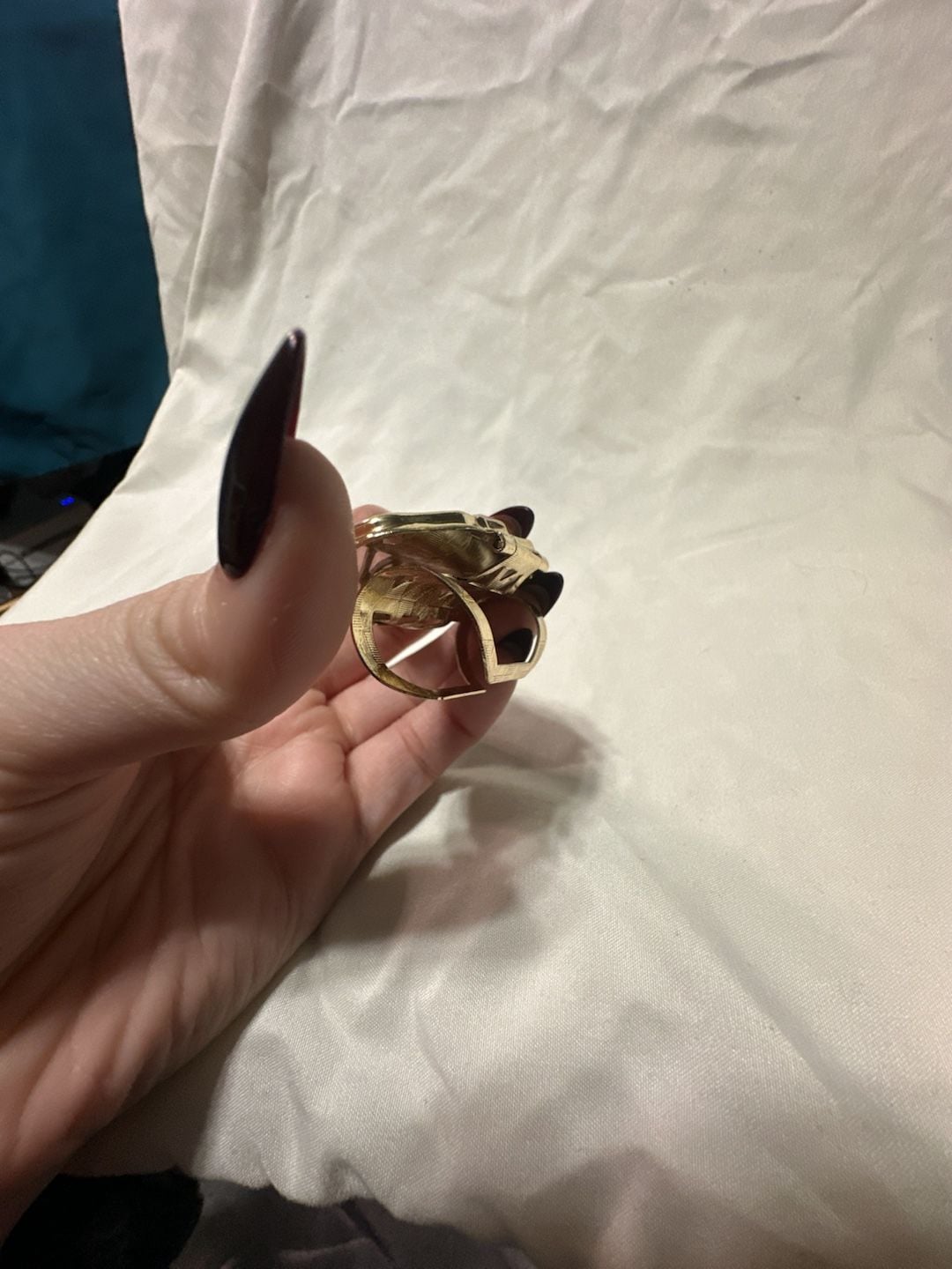 Vintage Japan Enamel Floral Black Gold Adjustable Statement Ring 5