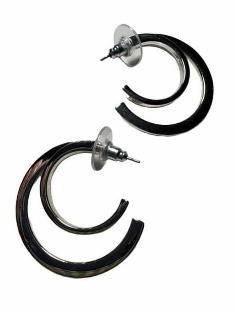 NINE WEST Double Hoop Earrings Silver Tone Crystal Accent 6