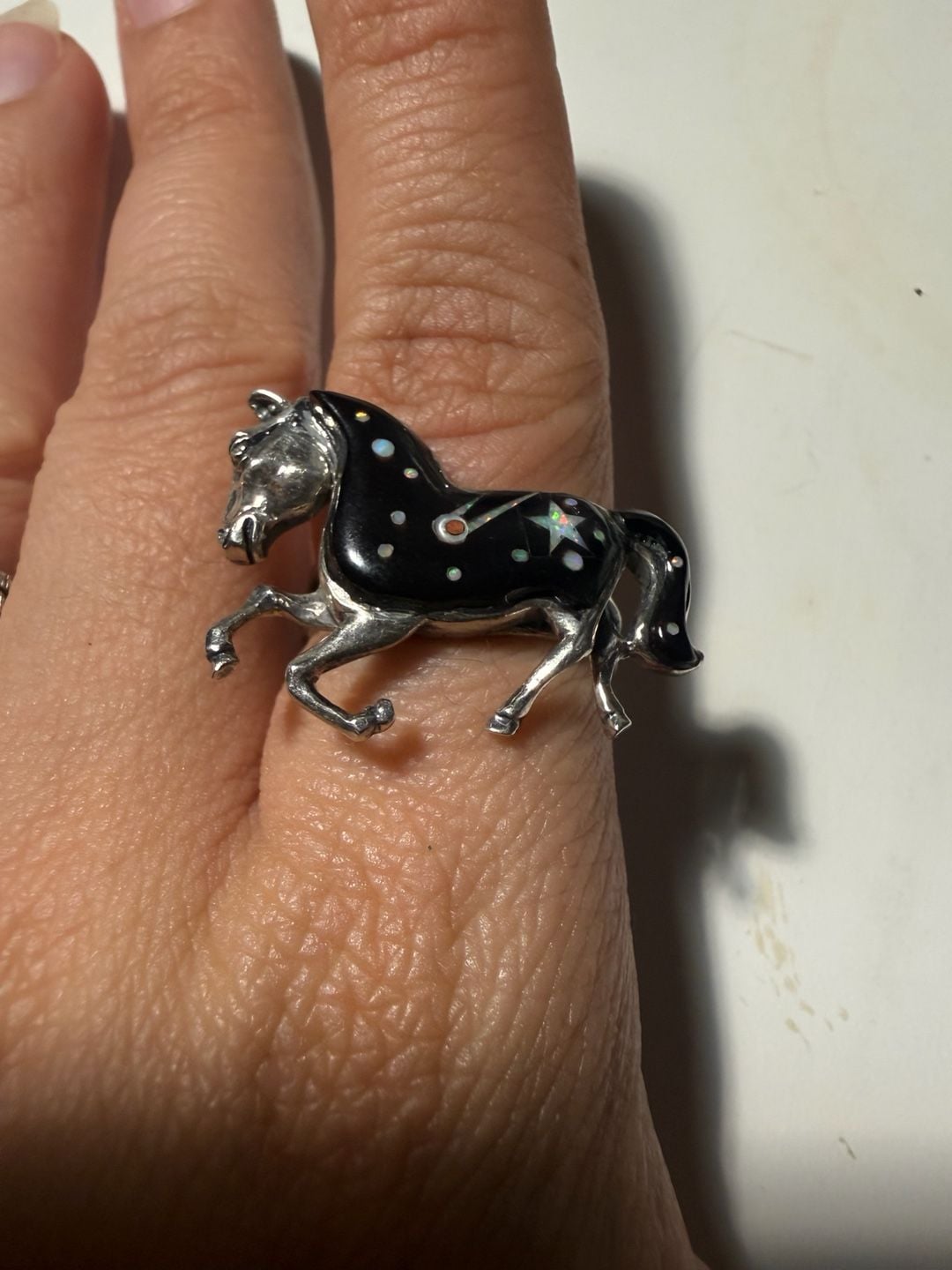 Philip's Sterling Silver Prancing Horse Opal Inlay Ring 2