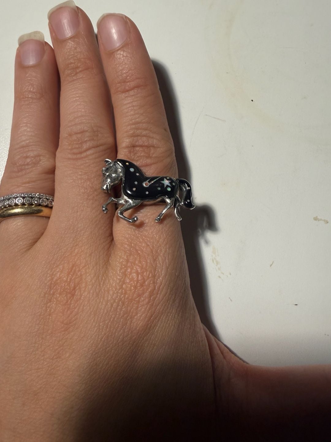 Philip's Sterling Silver Prancing Horse Opal Inlay Ring 3