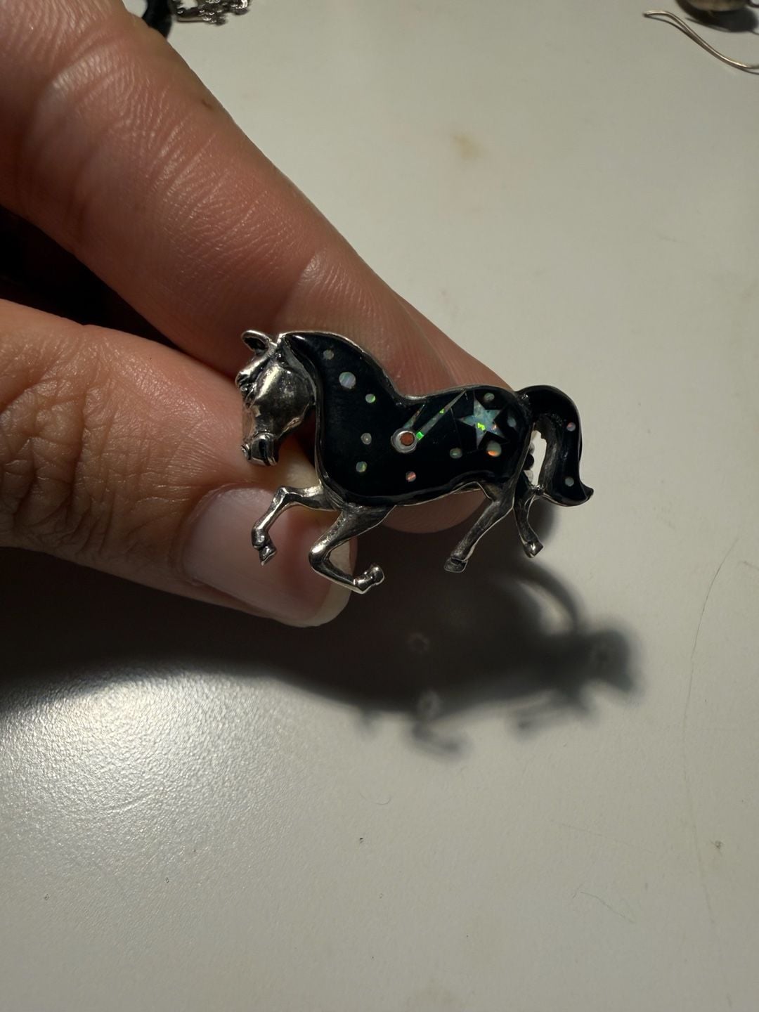Philip's Sterling Silver Prancing Horse Opal Inlay Ring 4