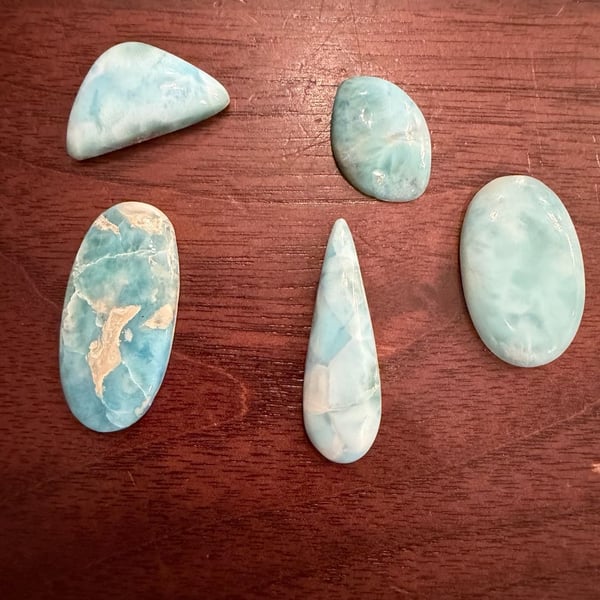 Natural Larimar Polished Cabochon Gemstones Lot of 5
