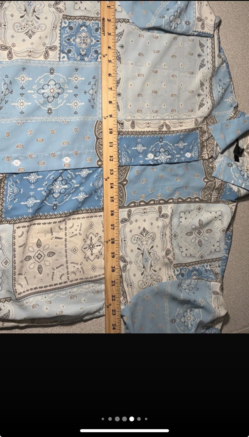 Forever 21 Bandana Print Long Sleeve Button Down Shirt Size M Blue 8