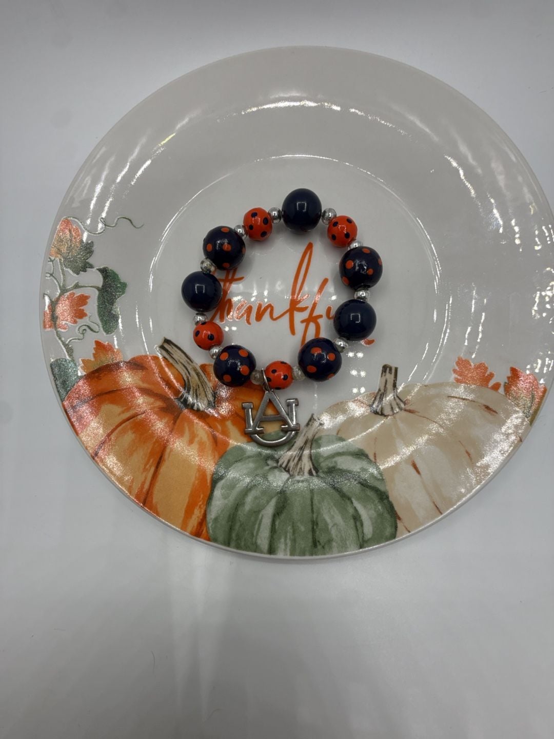 Auburn University Tigers Beaded Stretch Bracelet Navy Orange Logo Charm 4