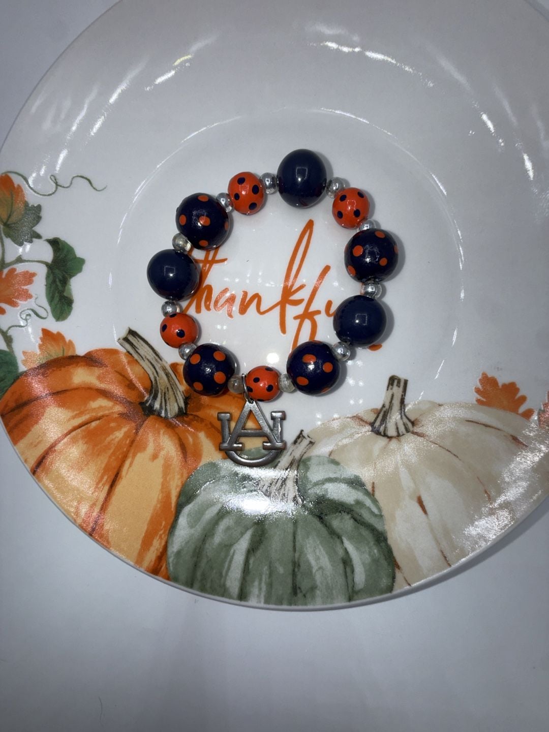 Auburn University Tigers Beaded Stretch Bracelet Navy Orange Logo Charm 3