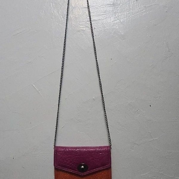 Colorblock Leather Chain Crossbody Bag Pink Orange Wallet On Chain