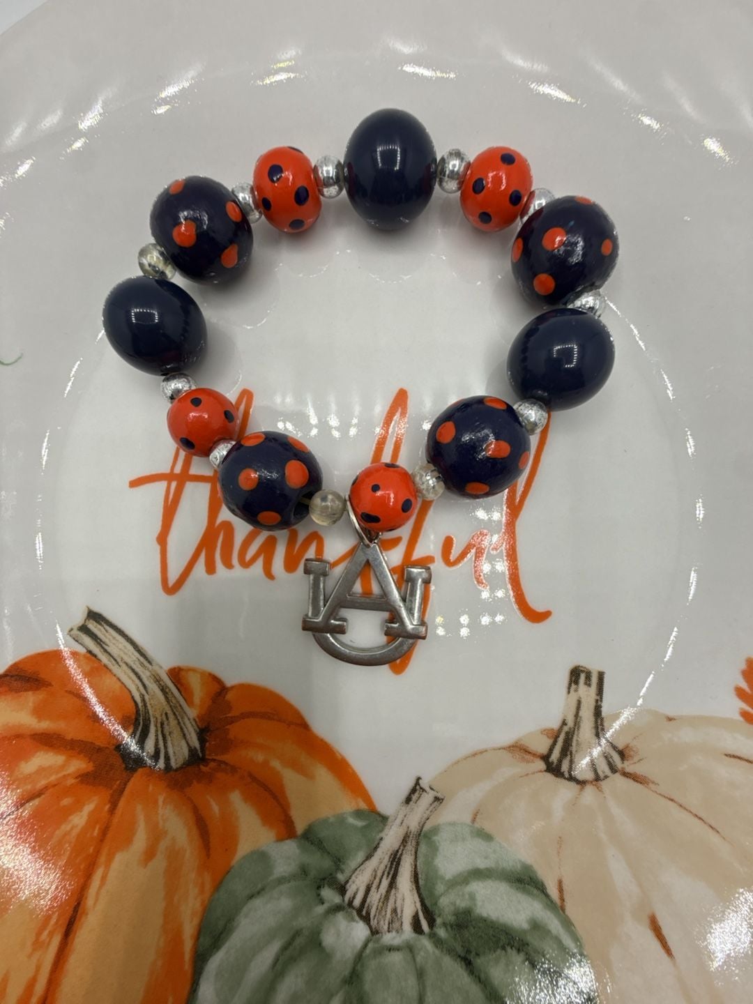 Auburn University Tigers Beaded Stretch Bracelet Navy Orange Logo Charm 2