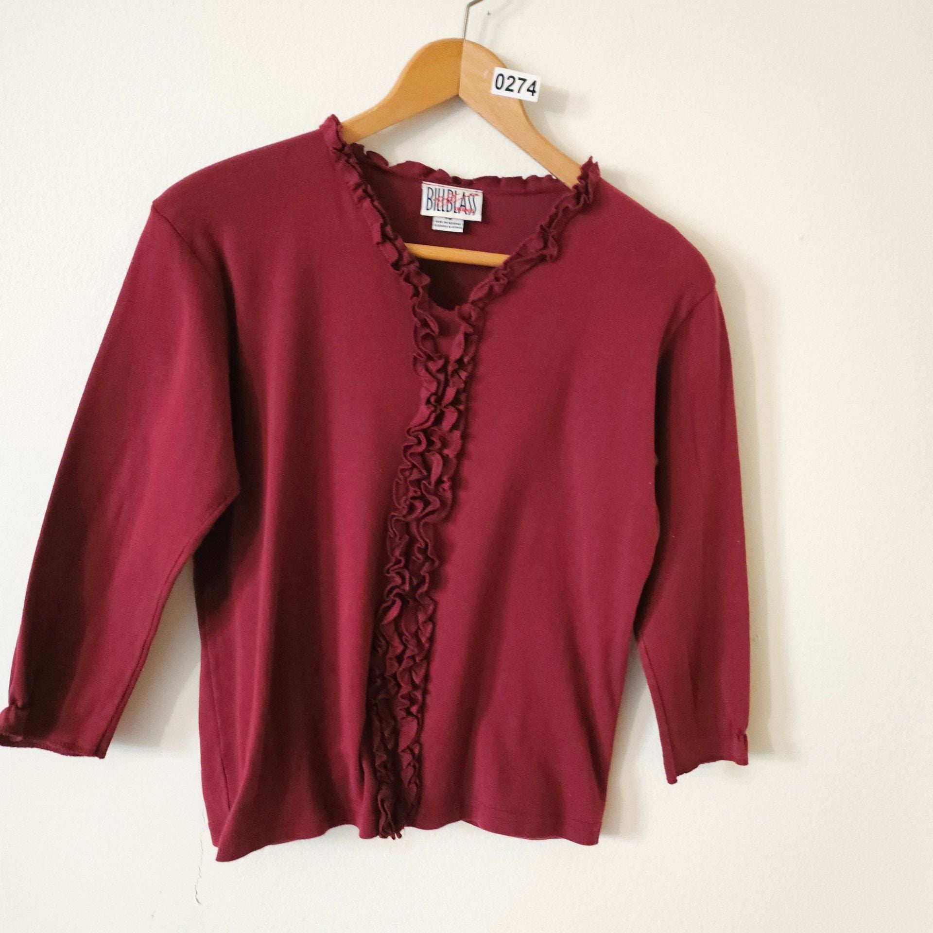 Bill Blass Ruffle Top Burgundy 274 2