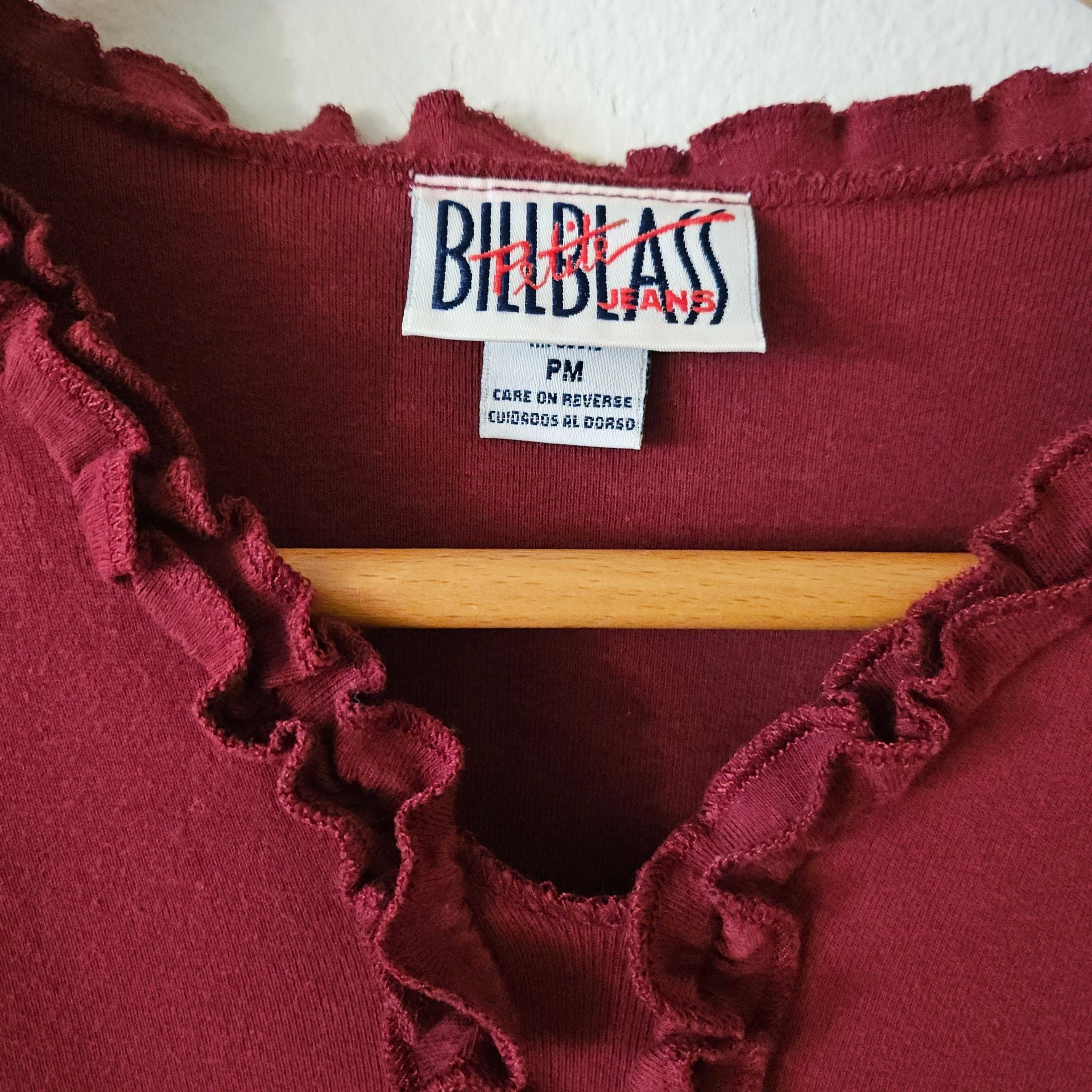 Bill Blass Ruffle Top Burgundy 274 3