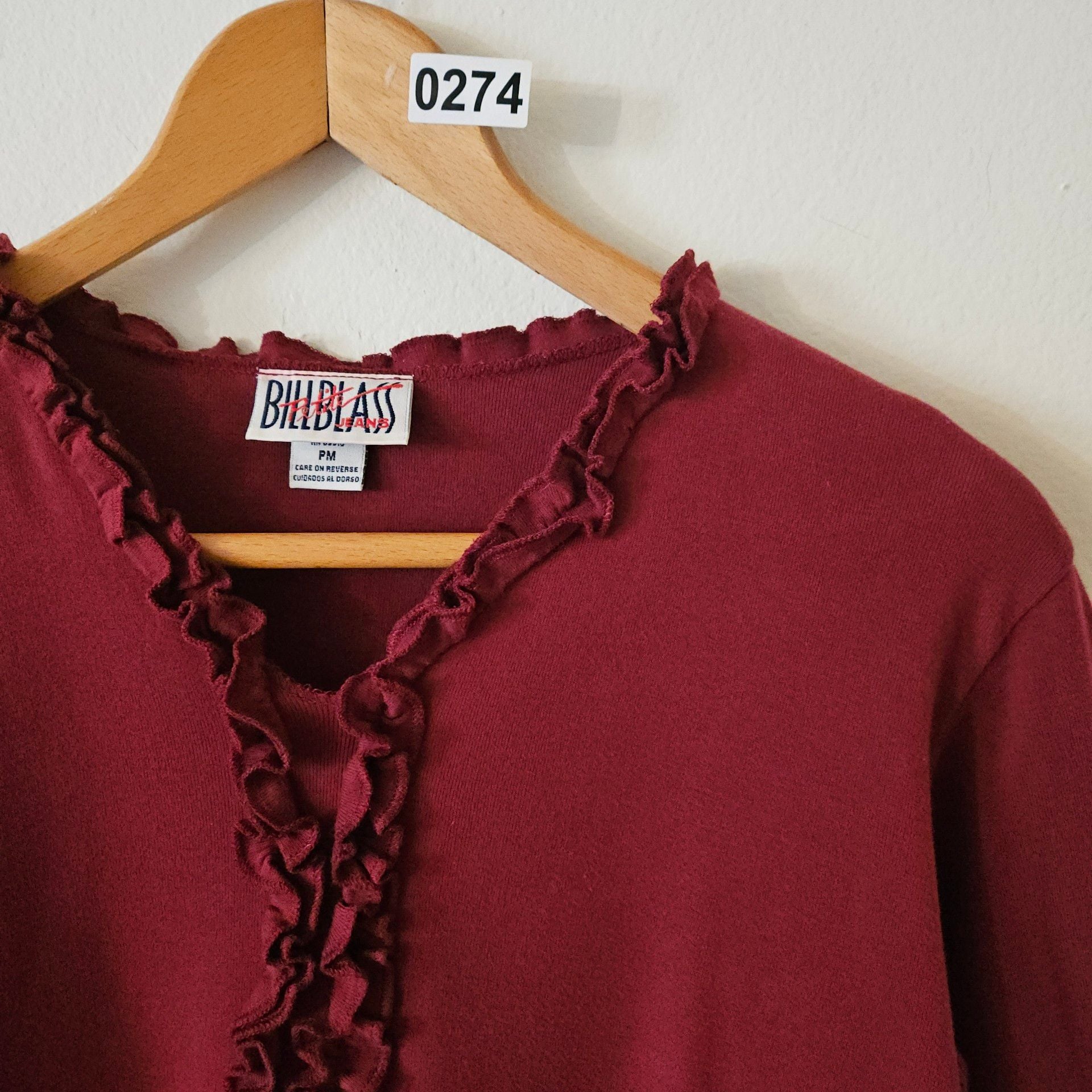 Bill Blass Ruffle Top Burgundy 274 4