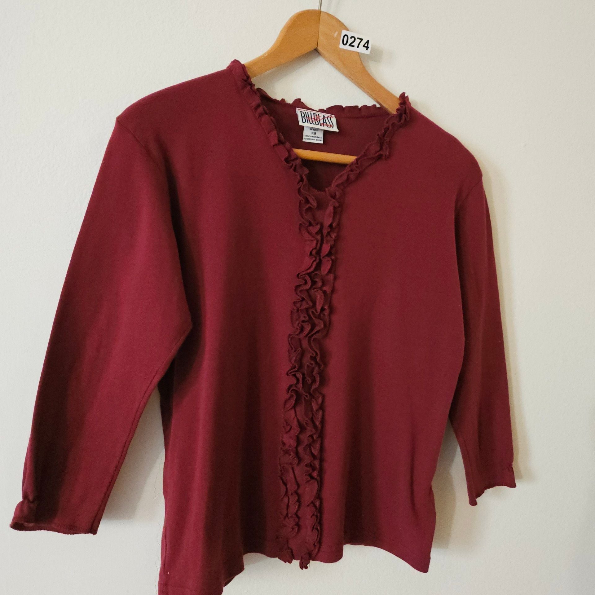 Bill Blass Ruffle Top Burgundy 274 6