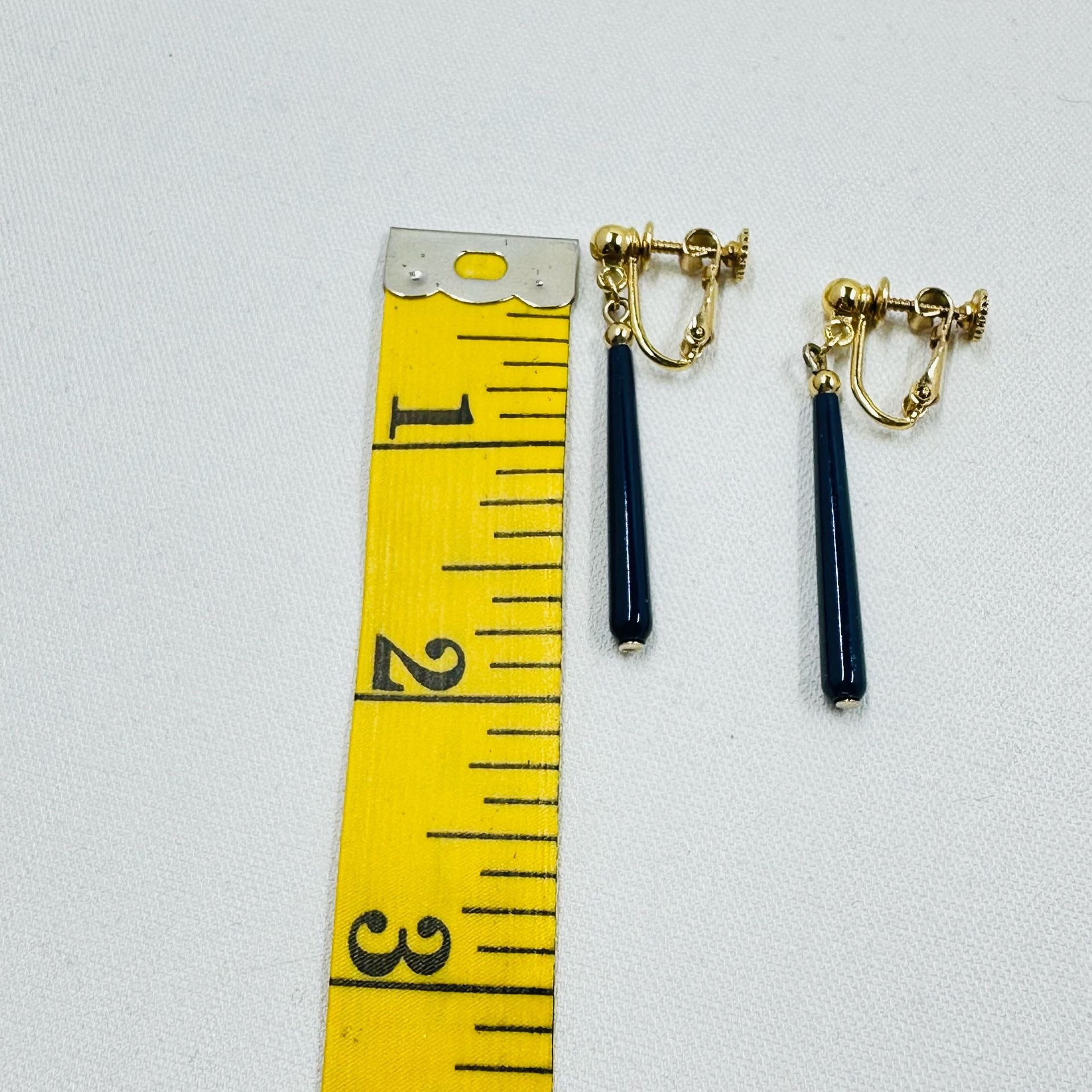 Vintage Napier Navy Blue Drop Clip On Earrings Gold Tone Signed 8