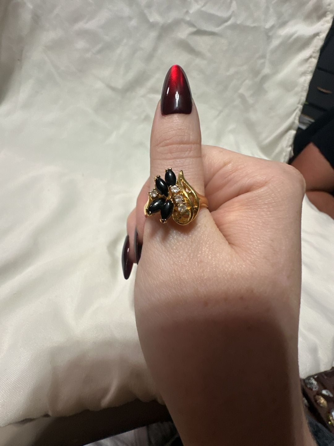 Vintage 14k HGE Marquise Black Onyx Crystal Cluster Ring 1