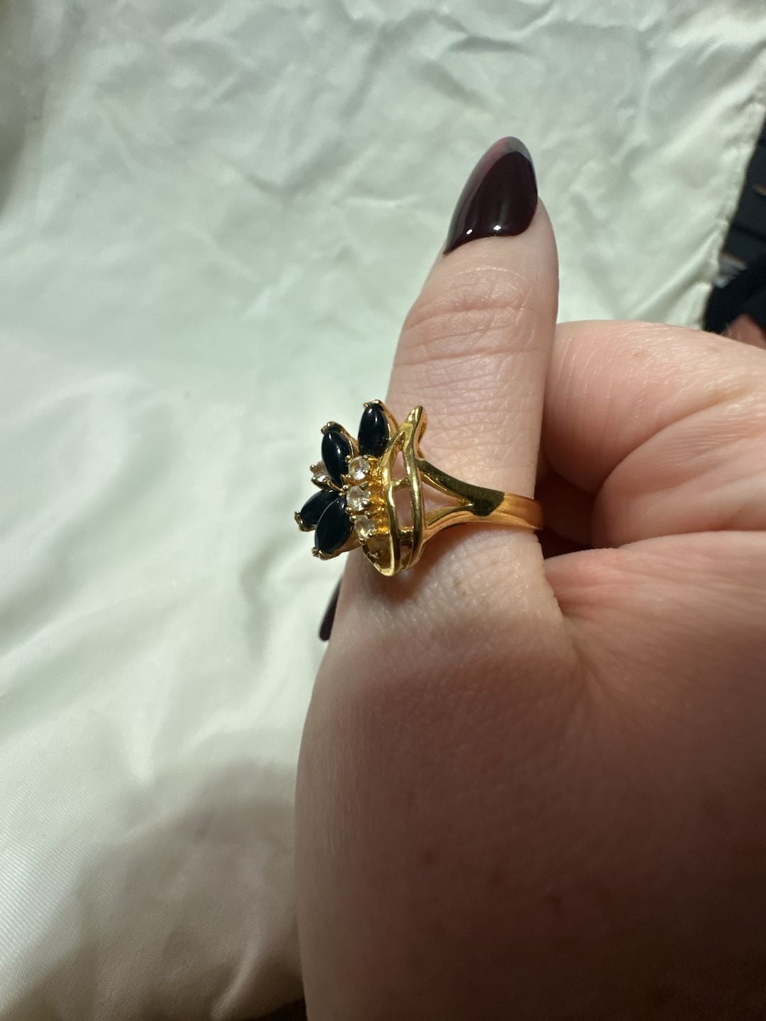 Vintage 14k HGE Marquise Black Onyx Crystal Cluster Ring 2