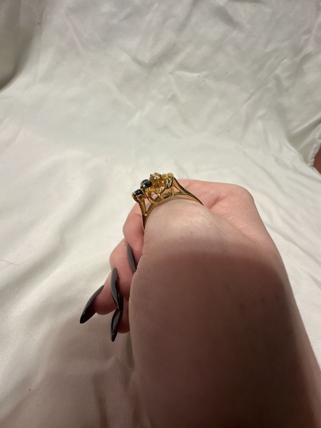 Vintage 14k HGE Marquise Black Onyx Crystal Cluster Ring 4