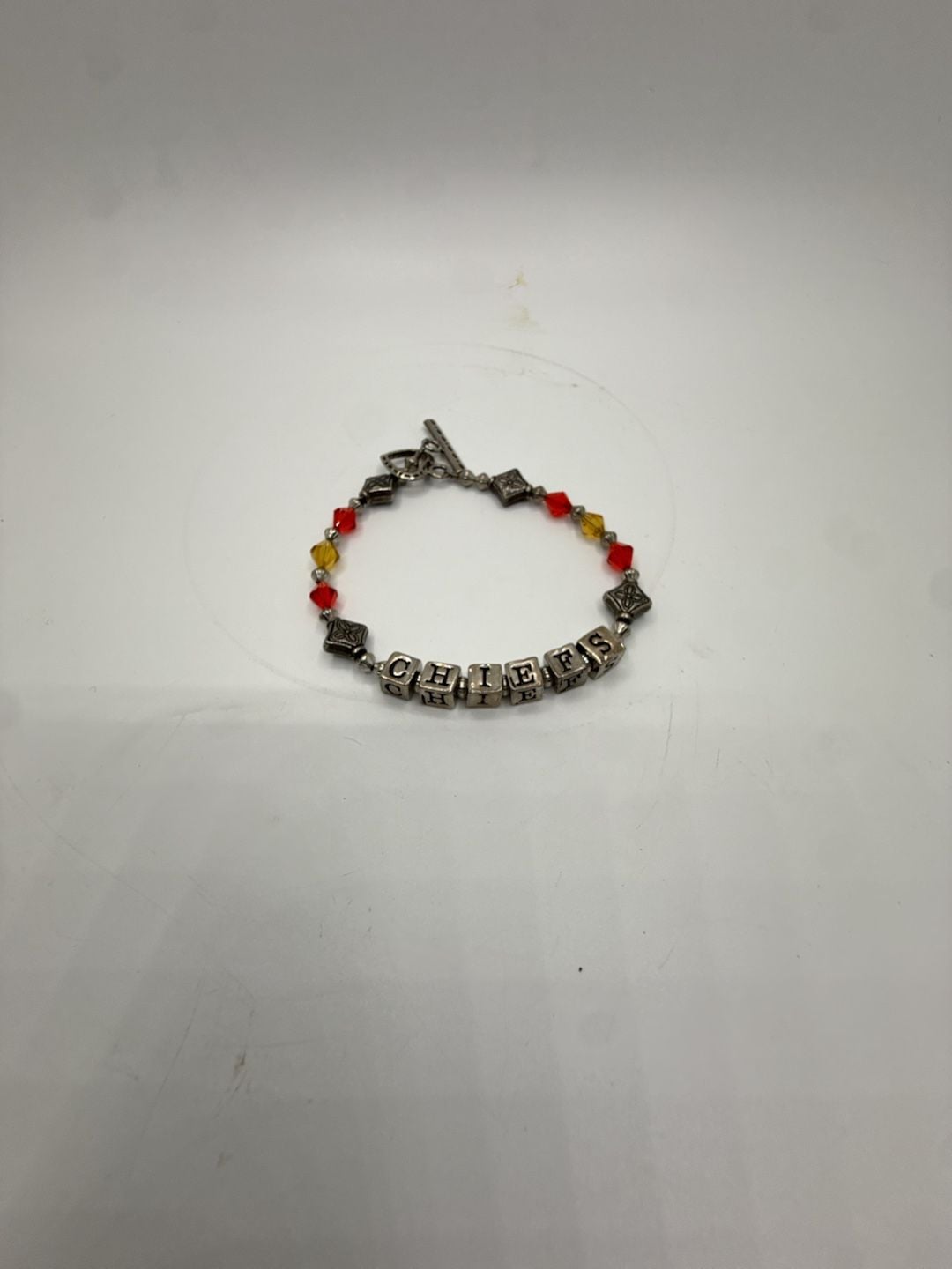 Kansas City Chiefs Beaded Crystal Toggle Bracelet Red Yellow Silver 5