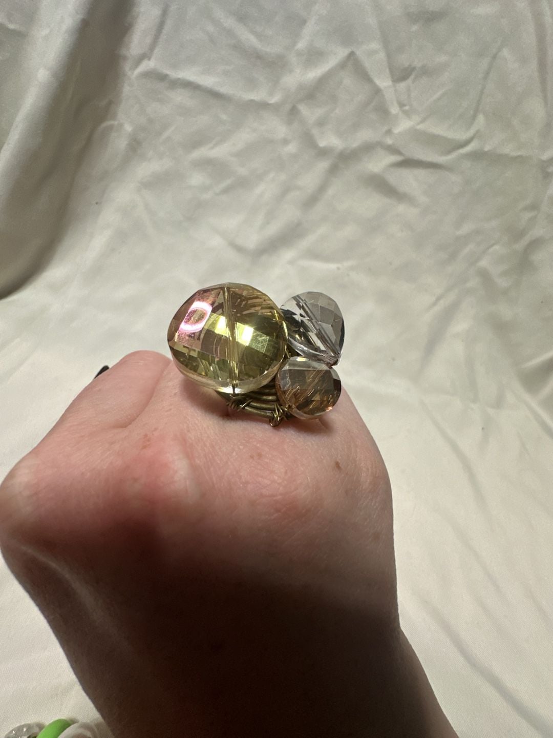 Pannee Genuine Stone Statement Ring Multi Stone Yellow Wire Adjustable 3