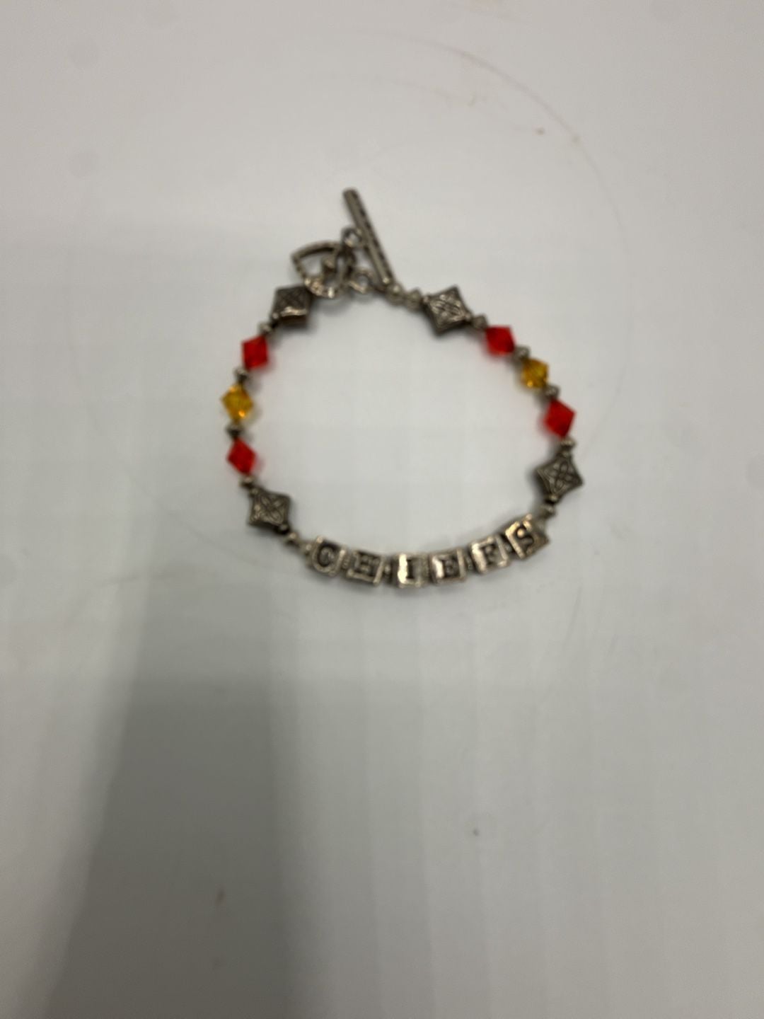 Kansas City Chiefs Beaded Crystal Toggle Bracelet Red Yellow Silver 4
