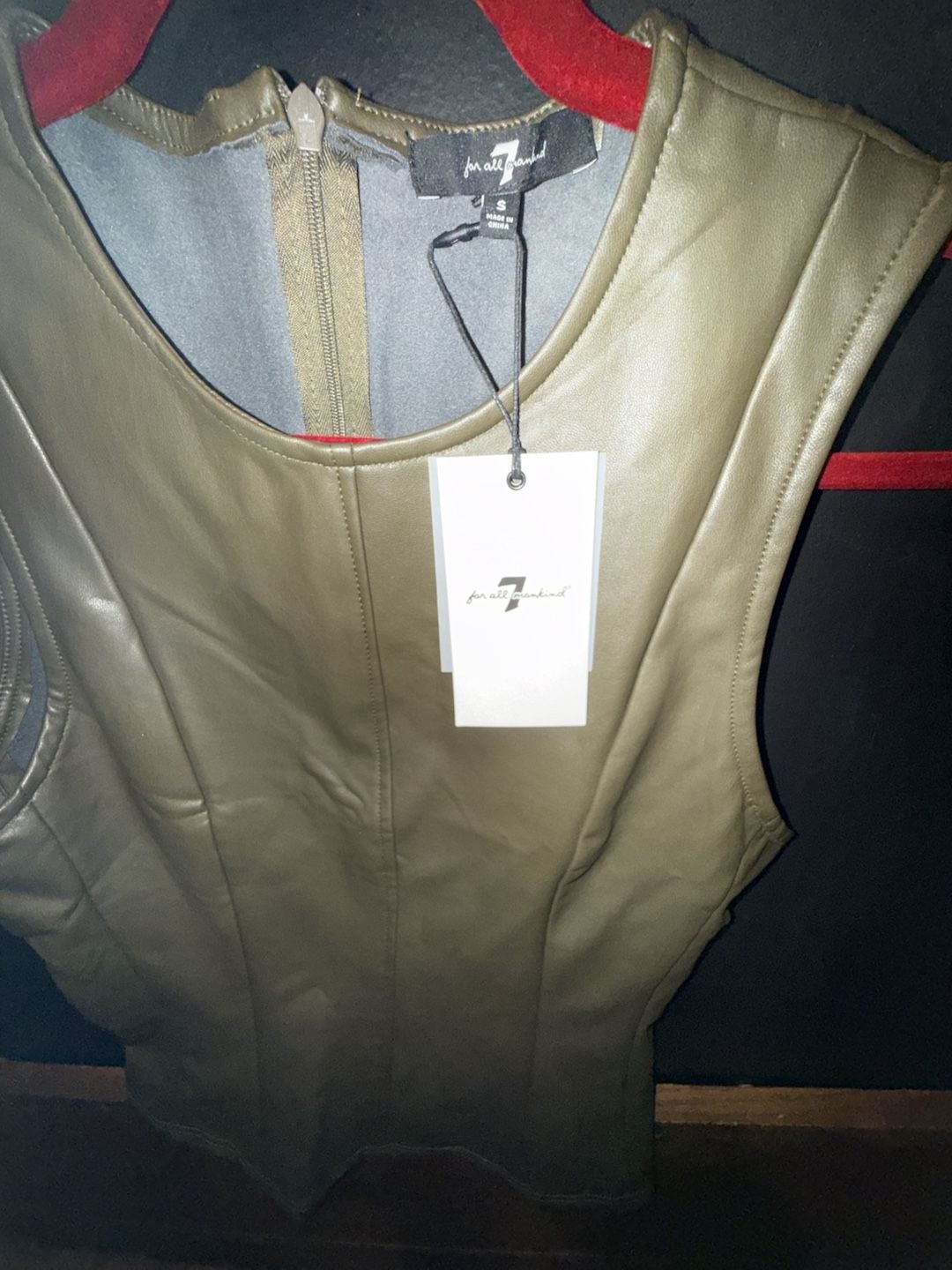 7 For All Mankind Faux Leather Tank Top Size S Green 4