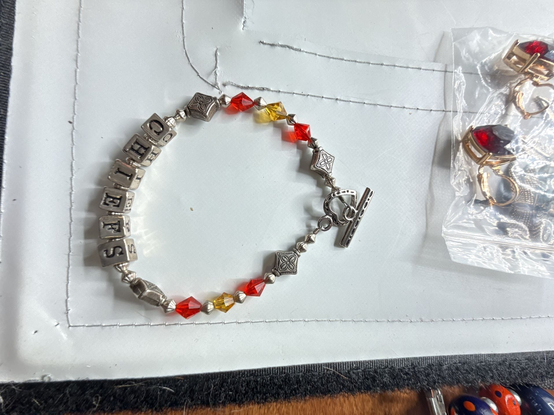 Kansas City Chiefs Beaded Crystal Toggle Bracelet Red Yellow Silver 3