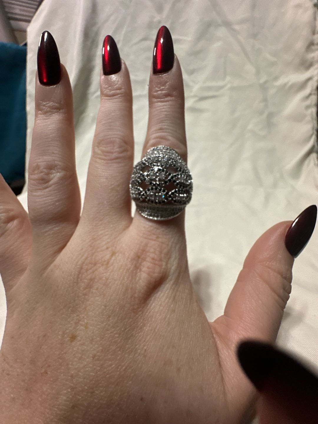 Unbranded Pavé CZ Dome Hollow Silver Cocktail Ring Size 7 1