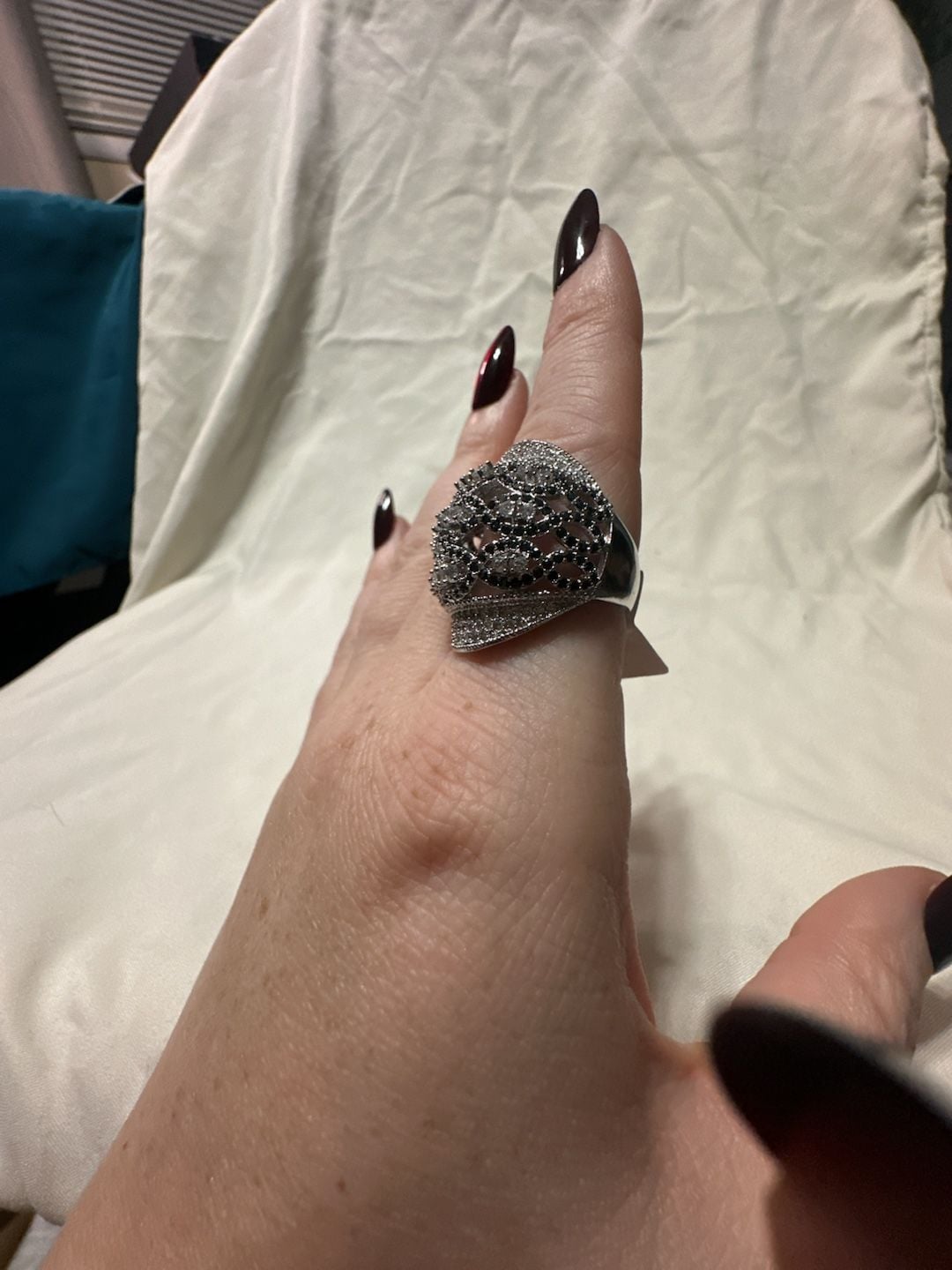 Unbranded Pavé CZ Dome Hollow Silver Cocktail Ring Size 7 2