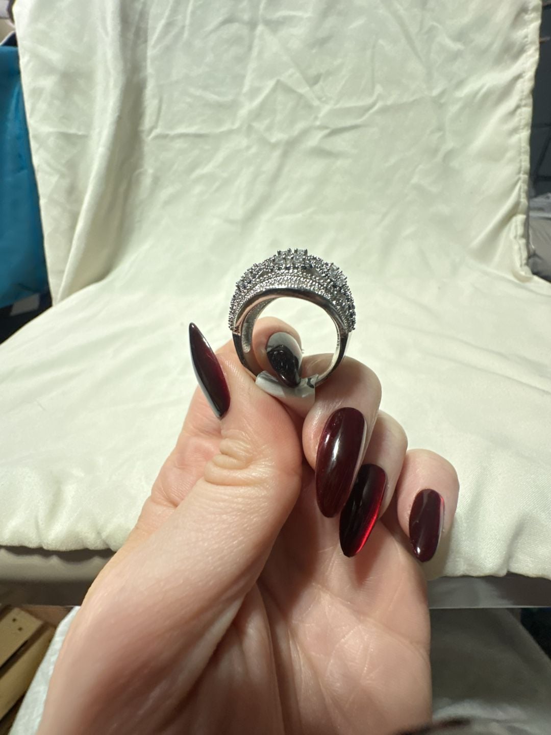 Unbranded Pavé CZ Dome Hollow Silver Cocktail Ring Size 7 4