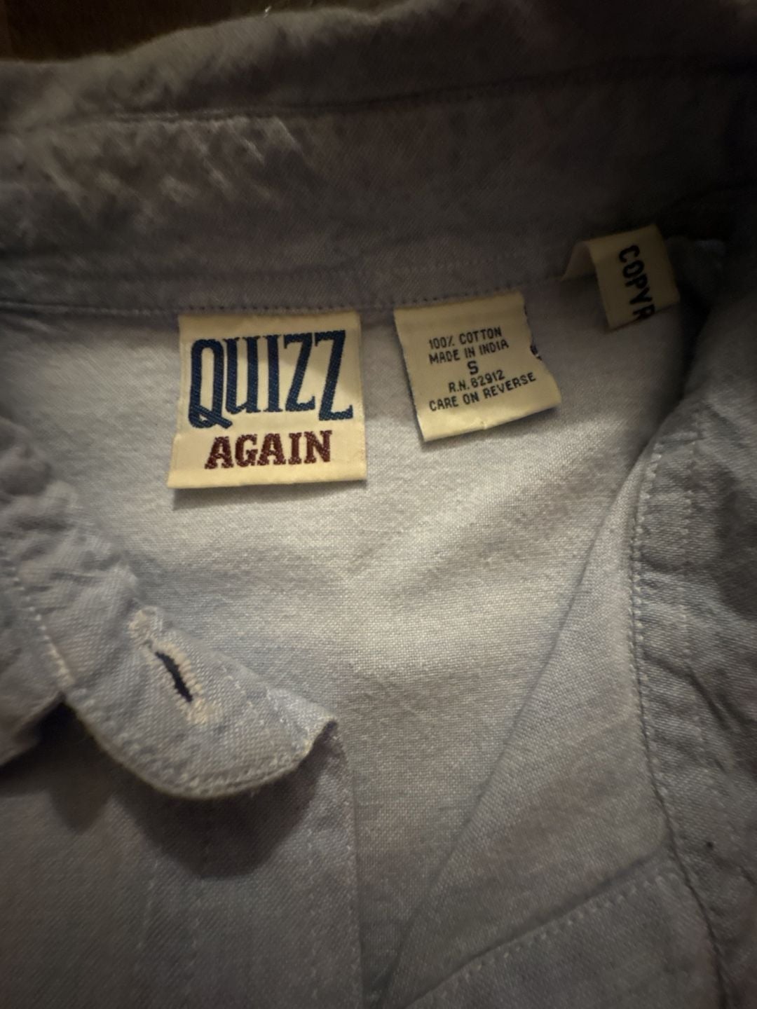 Quizz Again Short Sleeve Button-Down Shirt Size S Blue Embroidered Animals 3