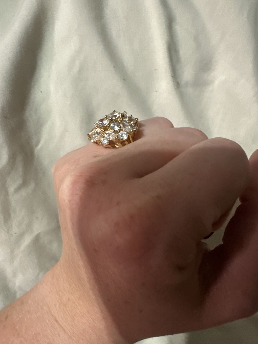 Gold Plated CZ Cluster Cocktail Ring 925 2