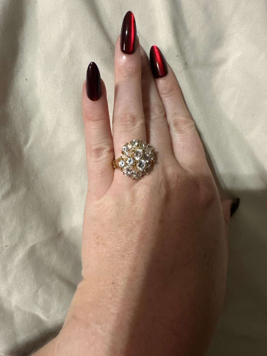 Gold Plated CZ Cluster Cocktail Ring 925 3